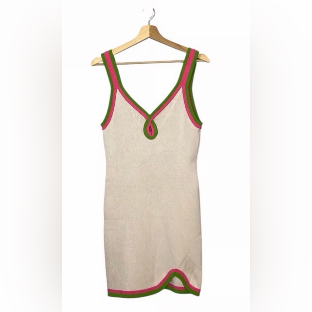 Free People Beach Stylish Knit Dress with Green and Pink Trim